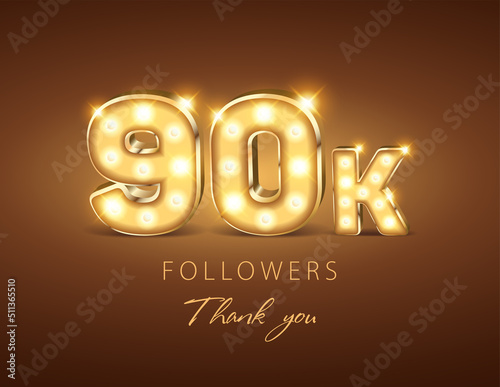 90k followers with glowing golden thank you numbers on a dark background