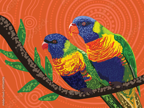 Aboriginal style of Rainbow Lorikeet art - Illustration
