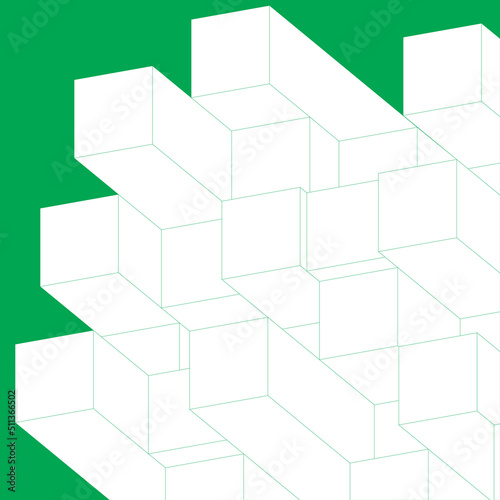 A vector illustration of a green background and several square pillars protruding from each other
