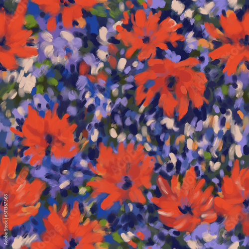 Seamless bright floral patterns made in the style of impressionism. multicolor free strokes hand-drawn expressive. Juicy bright fashionable summer trend. Gorgeous bright flowers painted by hand