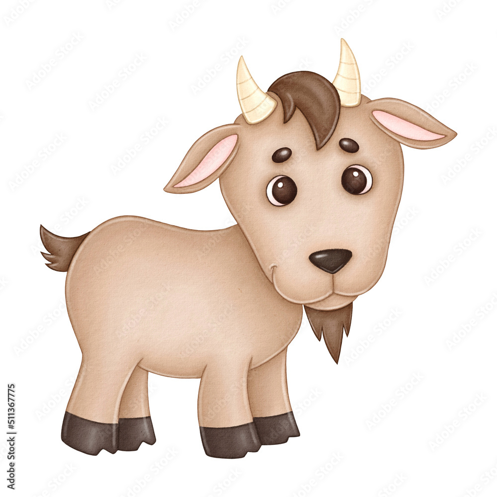 Obraz premium Cute watercolor goat on white isolated