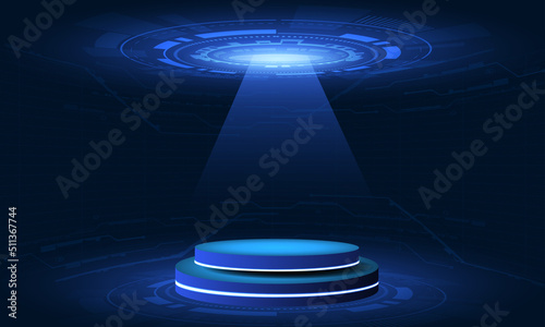 Hologram podium.futuristic circle blue vector HUD.Podium.Modern technology.Gaming.