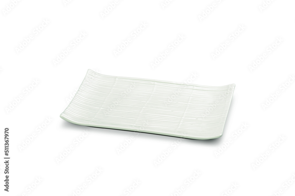 Simple white shallow rectangular porcelain serving plate, isolated Simple white shallow rectangular porcelain serving plate, isolated