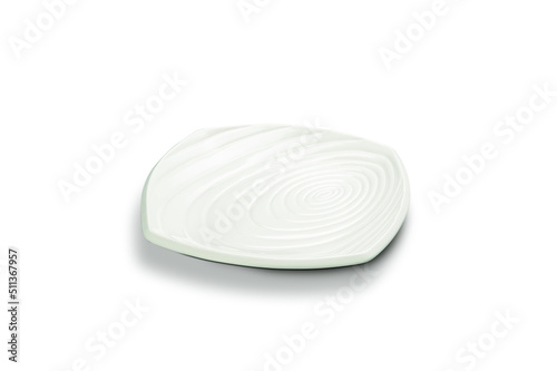 Modern white ceramic embossed plate, isolated on white