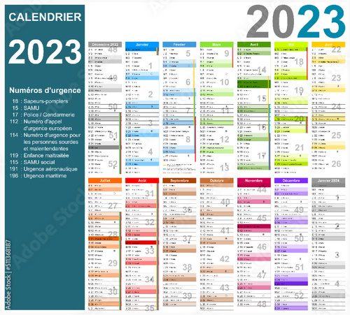 Calendrier 2023 14 mois avec vacances 2023 entièrement modifiable via calques