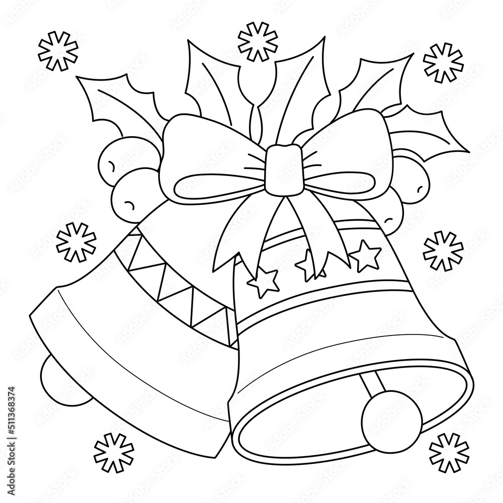 Christmas Bell Coloring Page for Kids Stock Vector | Adobe Stock
