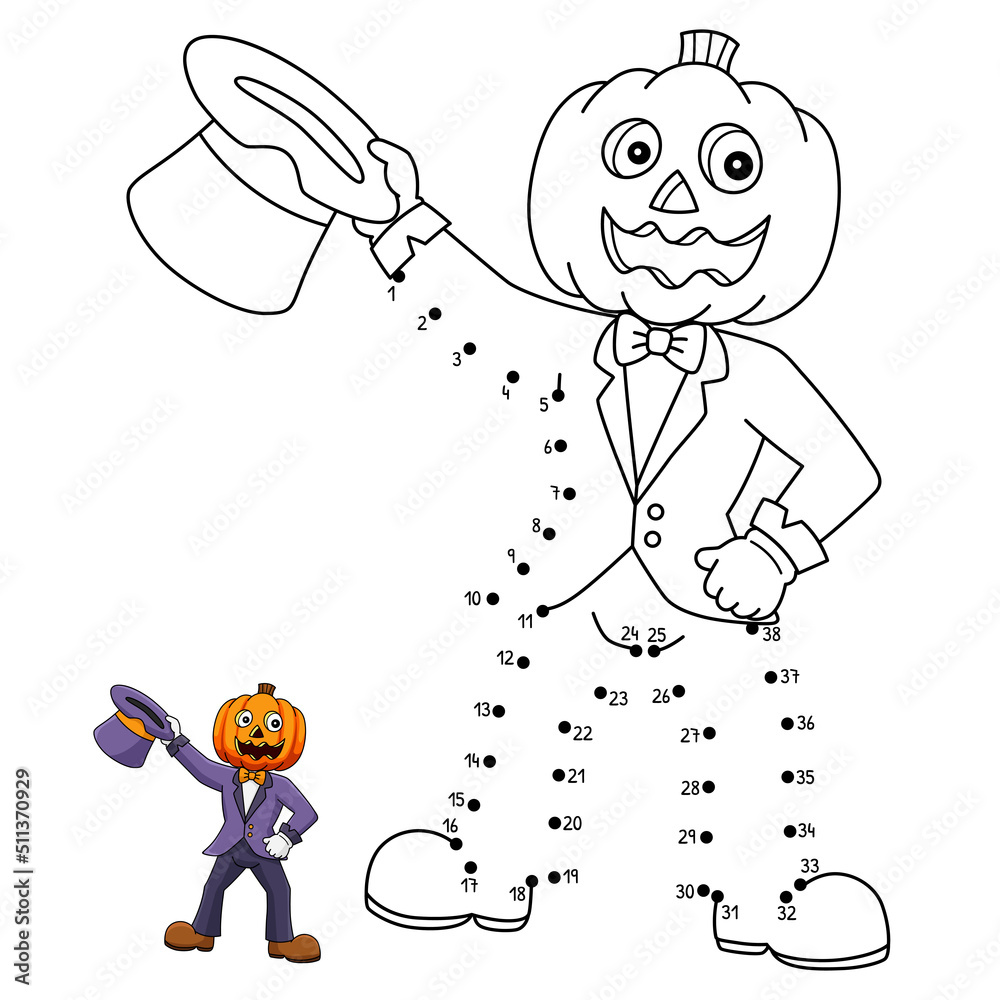 Dot to Dot Pumpkin Head Man Halloween Isolated Stock Vector | Adobe Stock