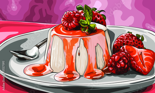 Panna cotta dessert with berries