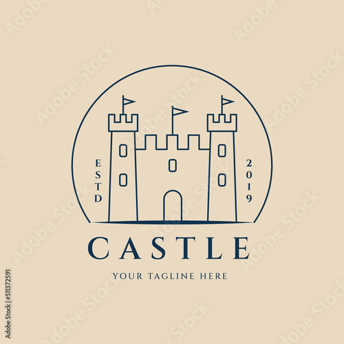 castle line art logo, icon and symbol, with emblem vector illustration design