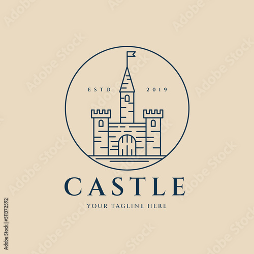 castle line art logo, icon and symbol, with emblem vector illustration design