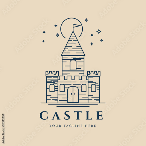 castle line art logo, icon and symbol, with emblem vector illustration design