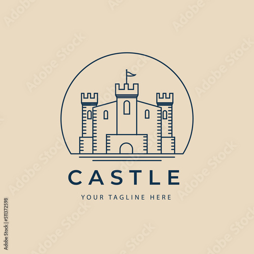 castle line art logo, icon and symbol, with emblem vector illustration design