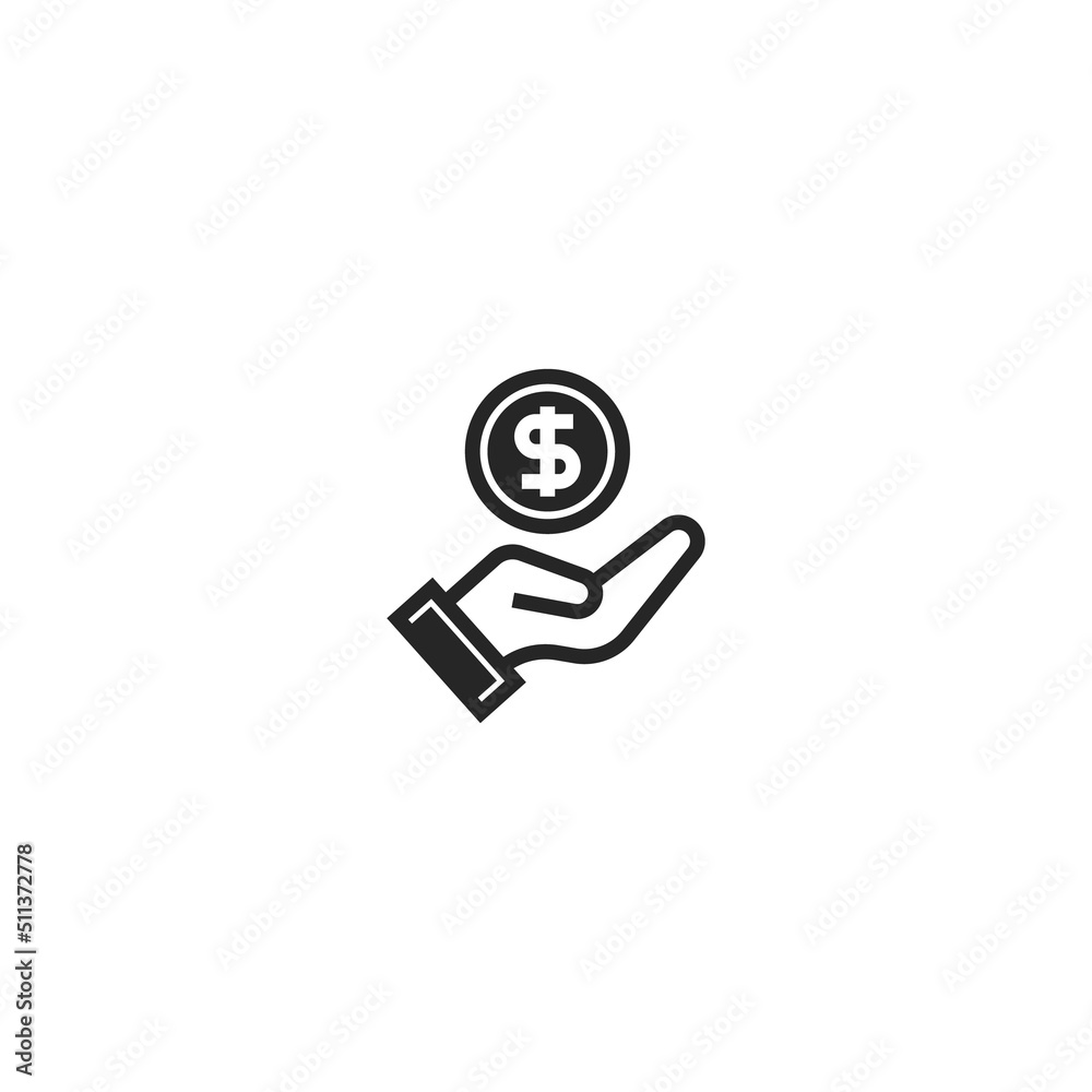 Hand with a coin line icon. linear style sign for mobile concept and web design. Outline vector icon. Symbol, logo illustration. Vector graphic