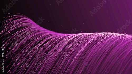 Pink Lines with Bright Particles Forming Wave and Disappear, Glowing and Moving on dark backround. Purple Particles lines. Spiral Structures. Lighting Effects. Animation. Gradient. Futuristic