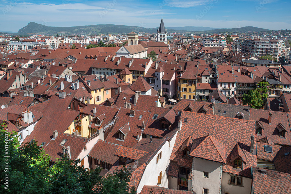 View on the roofs of the city of Annecy in the Alps in France