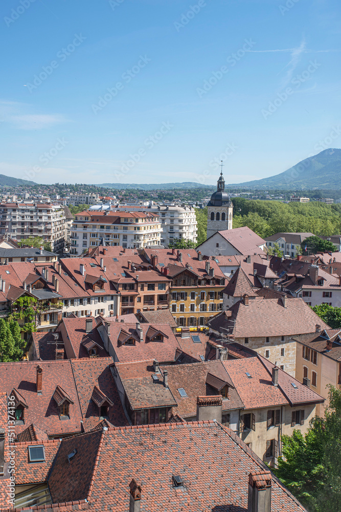 View on the roofs of the city of Annecy in the Alps in France