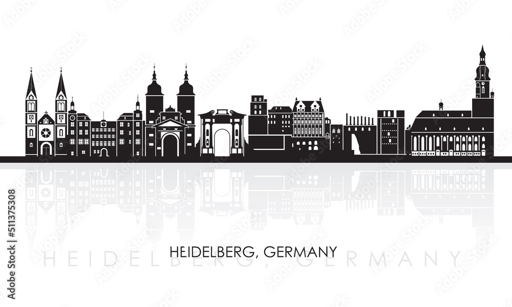 Silhouette Skyline panorama of city of Heidelberg, Germany - vector illustration