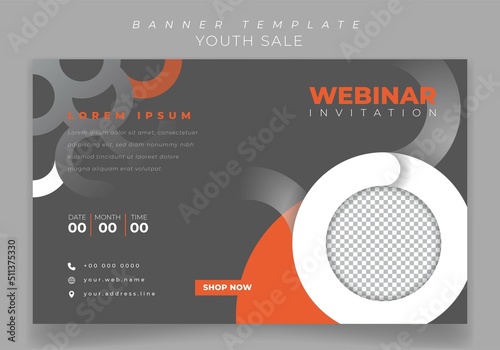 Banner template with gray background and circle design for online invitation design
