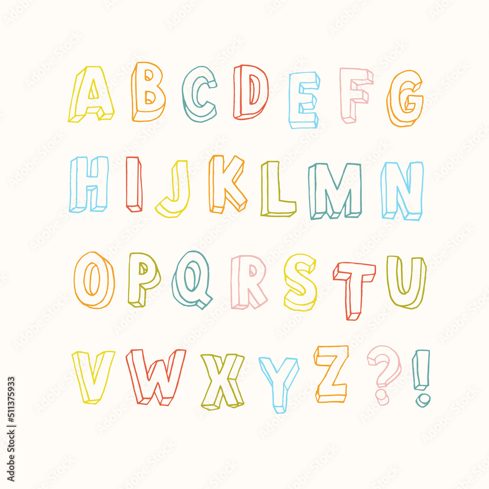 Hand drawn color alphabet Hand drawn color alphabet