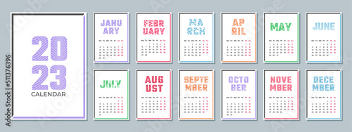 2023 abstract calendar template.  Set 12-month pages.