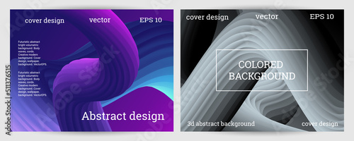 Set of futuristic abstract bright volumetric backgrounds. Body waves, cords. Creative modern background. Cover design, wallpaper, background. Vector EPS.