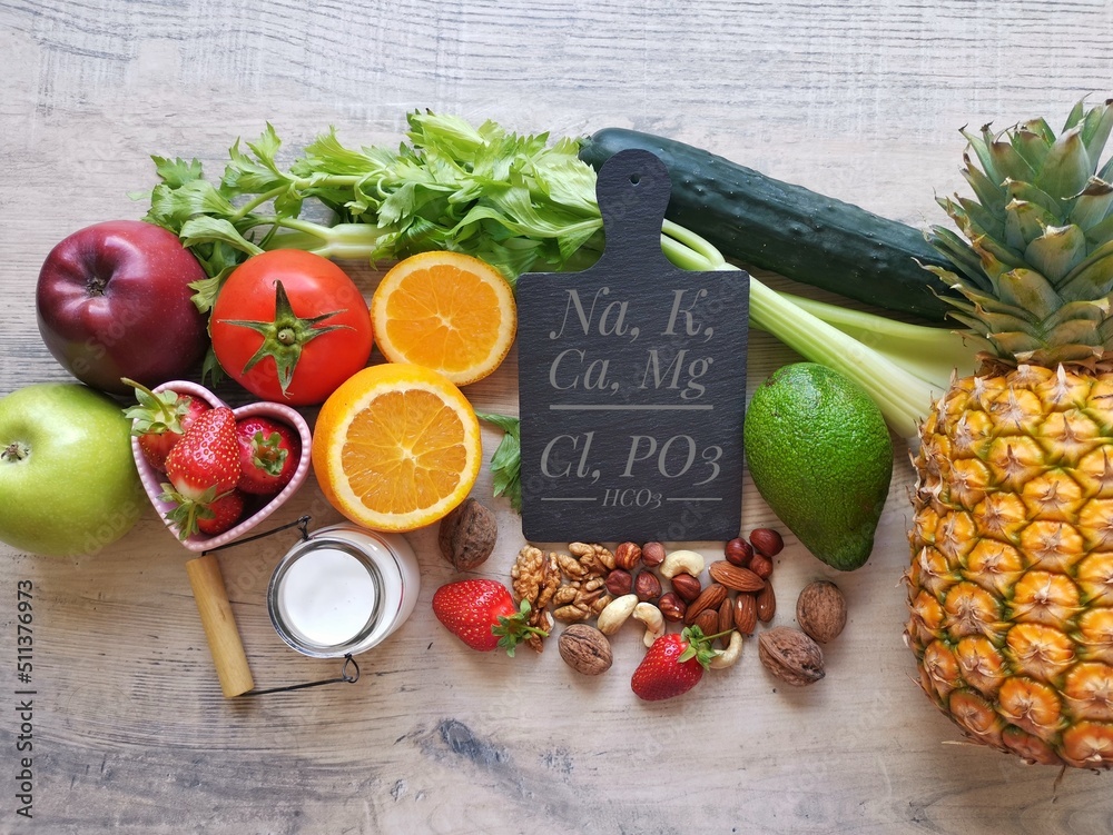 Healthy food high in electrolytes. Fresh fruit and vegetable as natural