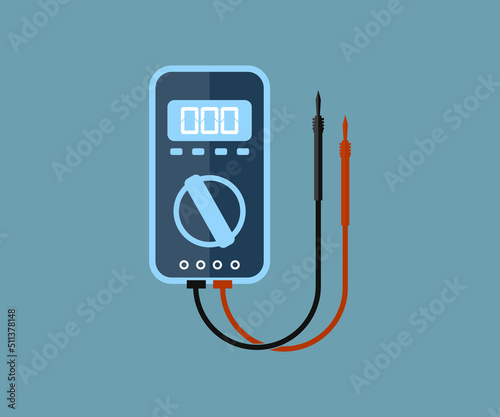 Digital multimeter logo design. Digital multimeter with probes for measuring voltage, current, resistance. vector design and illustration.