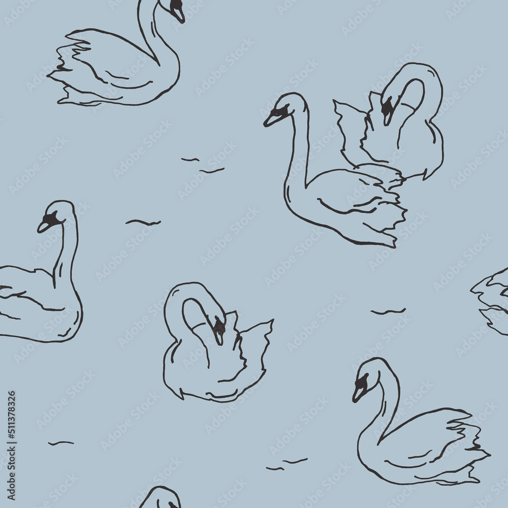 Beautiful seamless pattern with hand drawn swans Beautiful seamless pattern with hand drawn swans