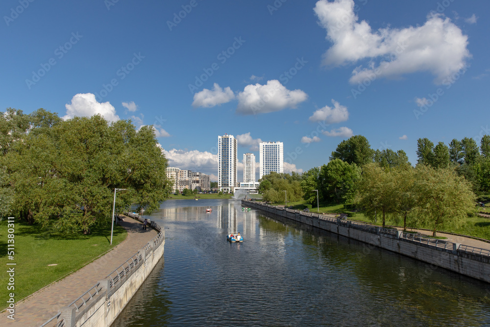 River Park and embankment in Minsk in summer. Belarus. River Park and embankment in Minsk in summer. Belarus.