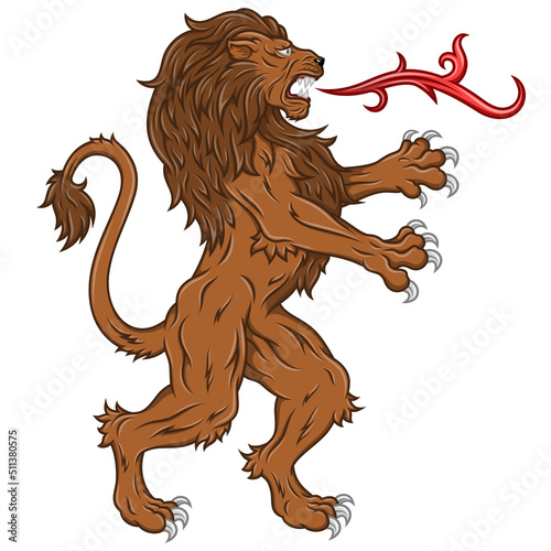 Rampant Lion vector design used as a heraldic symbol in the European Middle Ages