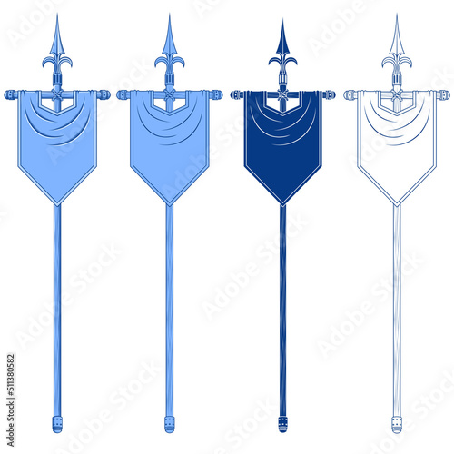 Medieval style vertical flag design with heraldic symbol, flag of noble families of the middle ages on a spear