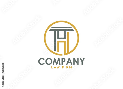 Initial Letter H Logo. Geometric Shape Circle with Letter H with Pillar Icon. Usable for Law, Firm, Business and Branding Logos. Flat Vector Design Template Element.