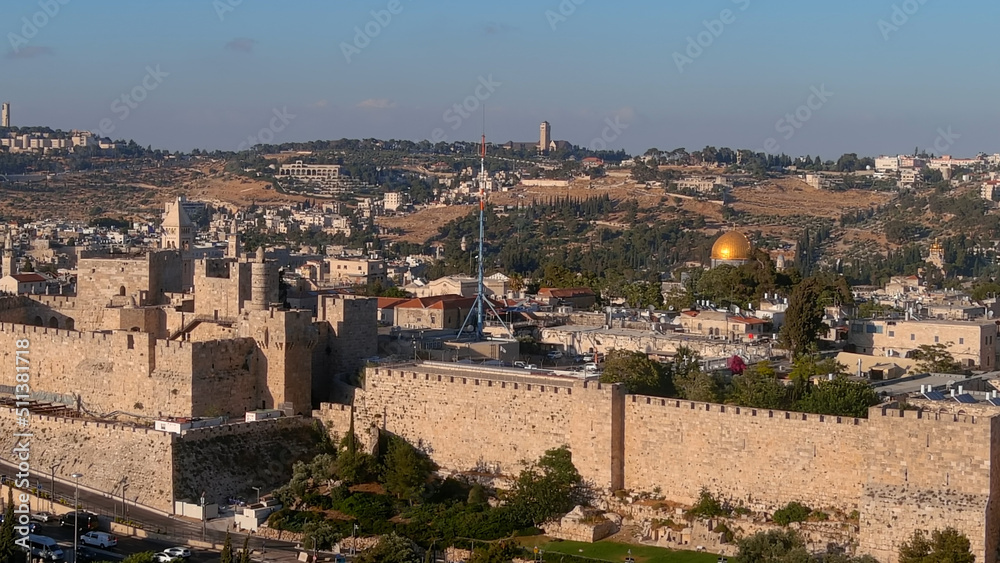 Jerusalem Holly places at golden Hour, Aerial view, 2022
Beautiful shot from the old city of Jerusalem with David Tower, June, 2022
