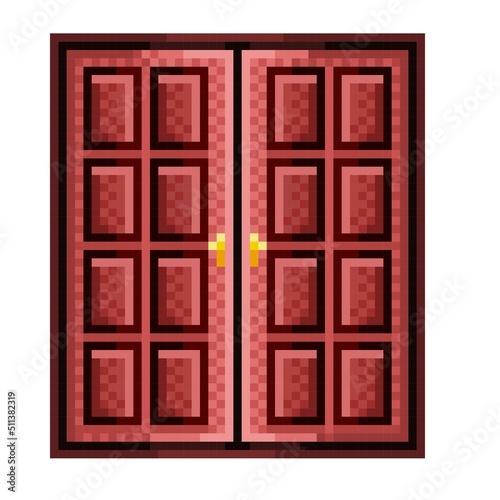 Wooden door. Pixel art, a wood door vector.	