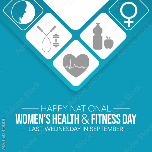 Women's health and fitness day is observed every year on last Wednesday in September, to promote the importance of health and fitness for women of all ages. vector illustration