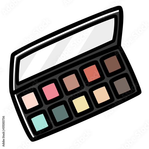 太い線で描かれた化粧品のカットイラスト / カラフルなアイシャドウパレット