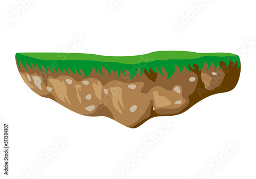 Corte de tierra con hierva verde en fondo blanco.