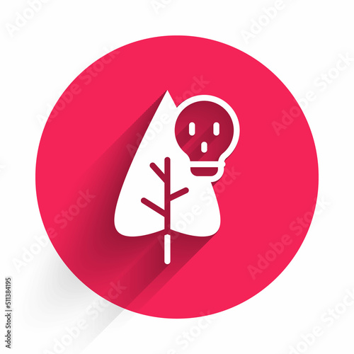 White Poison flower icon isolated with long shadow background. Red circle button. Vector