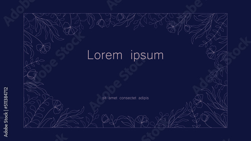 luxury floral design with elegant flowers thin outline border and place for your text