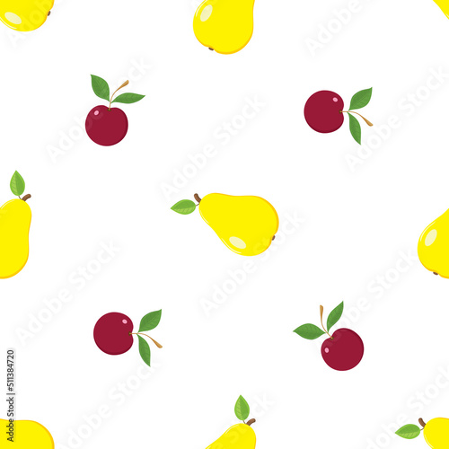 Vector summer seamless pattern with pears and cherries