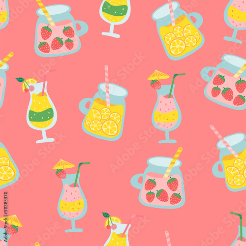 fruits Alcohol cocktails seamless pattern. juice cocktail beverages in different glasses pattern. Vector seamless pattern design for textile, fashion, paper, packaging, wrapping and branding