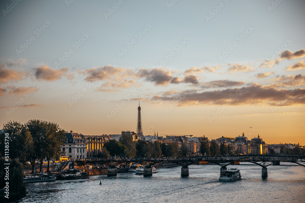Sundown in paris with a warm touch of the eiffel tower