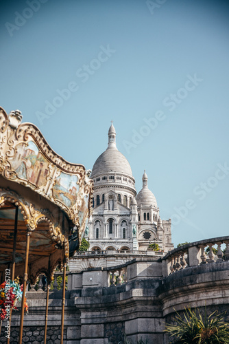 Paris montmartre neighborhood carousel and sacre coeur
