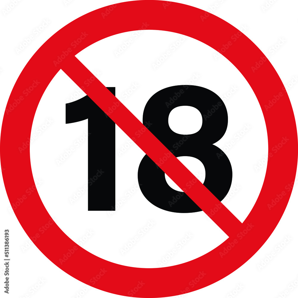 Age limit symbol icon, concept of no under eighteen years warning vector.
Age limit symbol icon, concept of no under eighteen years warning vector.