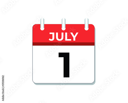 July, 1st calendar icon vector, concept of schedule, business and tasks

