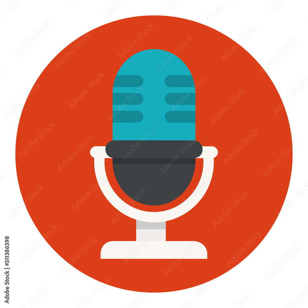 Microphone icon. Studio table microphone. Podcast logo element. Old classic microphone. Flat icon in circle isolated on white background. Vector icon Microphone icon. Studio table microphone. Podcast logo element. Old classic microphone. Flat icon in circle isolated on white background. Vector icon