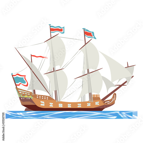Billede på lærred Brig ship. Vector illustration isolated on white background.