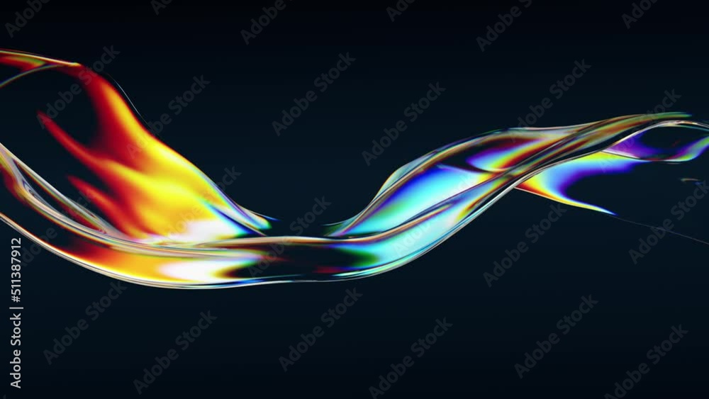 Abstract Shape with colorful reflections and refractions on dark background. Looped animation