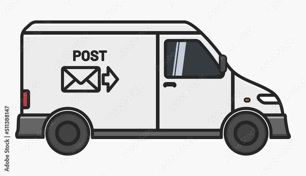 white post lorry delivery truck side view vector flat illustration