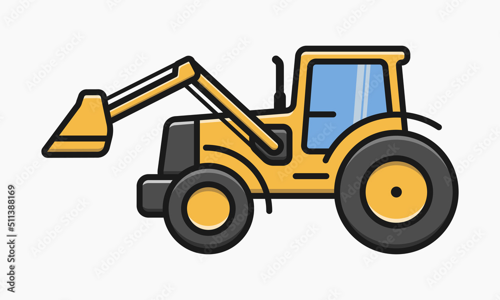 tractor with loader icon vector flat illustration